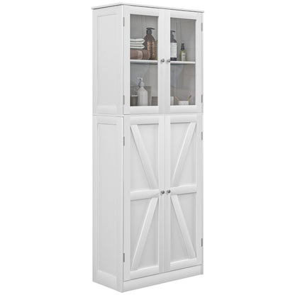 Bathroom Furniture, Bathroom Cabinet, with two tempered glass double-door cabinets, anti-tip design, 60W x 30D x 160H cm, white