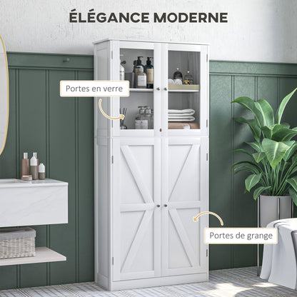 Bathroom Furniture, Bathroom Cabinet, with two tempered glass double-door cabinets, anti-tip design, 60W x 30D x 160H cm, white