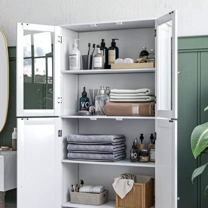 Bathroom Furniture, Bathroom Cabinet, with two tempered glass double-door cabinets, anti-tip design, 60W x 30D x 160H cm, white