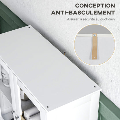 Bathroom Furniture, Bathroom Cabinet, with two tempered glass double-door cabinets, anti-tip design, 60W x 30D x 160H cm, white