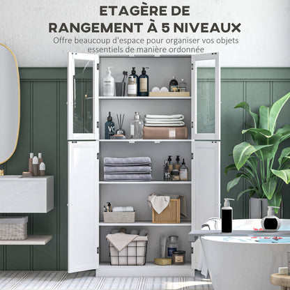 Bathroom Furniture, Bathroom Cabinet, with two tempered glass double-door cabinets, anti-tip design, 60W x 30D x 160H cm, white