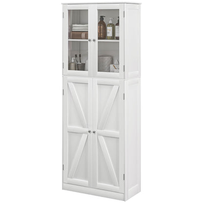 Bathroom Furniture, Bathroom Cabinet, with two tempered glass double-door cabinets, anti-tip design, 60W x 30D x 160H cm, white