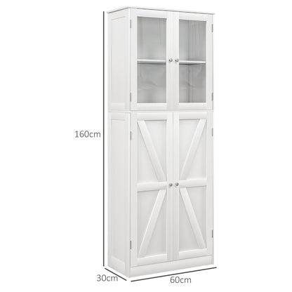 Bathroom Furniture, Bathroom Cabinet, with two tempered glass double-door cabinets, anti-tip design, 60W x 30D x 160H cm, white