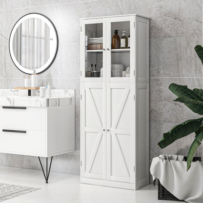 Bathroom Furniture, Bathroom Cabinet, with two tempered glass double-door cabinets, anti-tip design, 60W x 30D x 160H cm, white