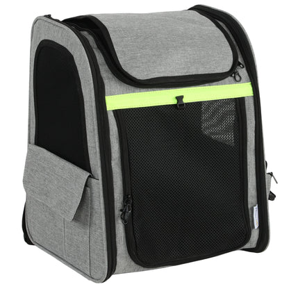 Expandable Dog Carrier with Door, 33.5 x 28 x 42 cm (13.2 x 11.0 x 16.5 in) – 5 Pockets, Reflective Stripe, Carrier for Cats & Dogs up to 10 kg (22 lb) – Light Gray