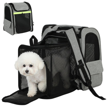 Expandable Dog Carrier with Door, 33.5 x 28 x 42 cm (13.2 x 11.0 x 16.5 in) – 5 Pockets, Reflective Stripe, Carrier for Cats & Dogs up to 10 kg (22 lb) – Light Gray