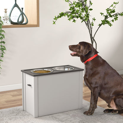 Dog Bowl, Pet Feeder Station with Storage, Water Bowl, Bowl Stand with 2 L Stainless Steel Bowls, Dog Bowl Stand, Feeding Bowl for Large Dogs, White