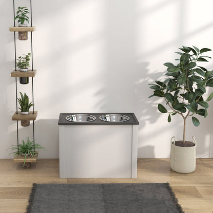 Dog Bowl, Pet Feeder Station with Storage, Water Bowl, Bowl Stand with 2 L Stainless Steel Bowls, Dog Bowl Stand, Feeding Bowl for Large Dogs, White