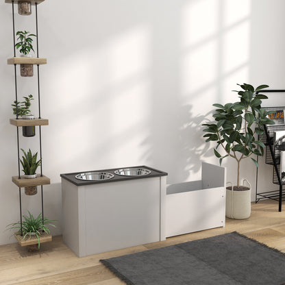 Dog Bowl, Pet Feeder Station with Storage, Water Bowl, Bowl Stand with 2 L Stainless Steel Bowls, Dog Bowl Stand, Feeding Bowl for Large Dogs, White