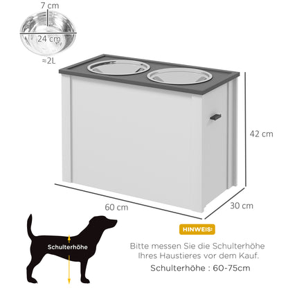Dog Bowl, Pet Feeder Station with Storage, Water Bowl, Bowl Stand with 2 L Stainless Steel Bowls, Dog Bowl Stand, Feeding Bowl for Large Dogs, White