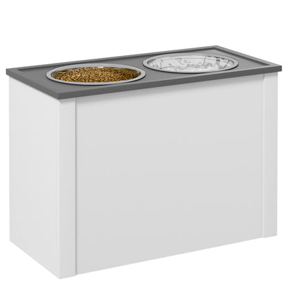 Dog Bowl, Pet Feeder Station with Storage, Water Bowl, Bowl Stand with 2 L Stainless Steel Bowls, Dog Bowl Stand, Feeding Bowl for Large Dogs, White