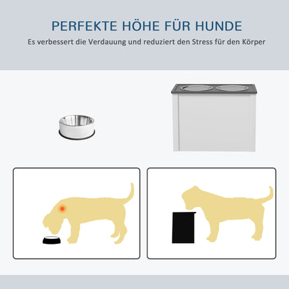 Dog Bowl, Pet Feeder Station with Storage, Water Bowl, Bowl Stand with 2 L Stainless Steel Bowls, Dog Bowl Stand, Feeding Bowl for Large Dogs, White