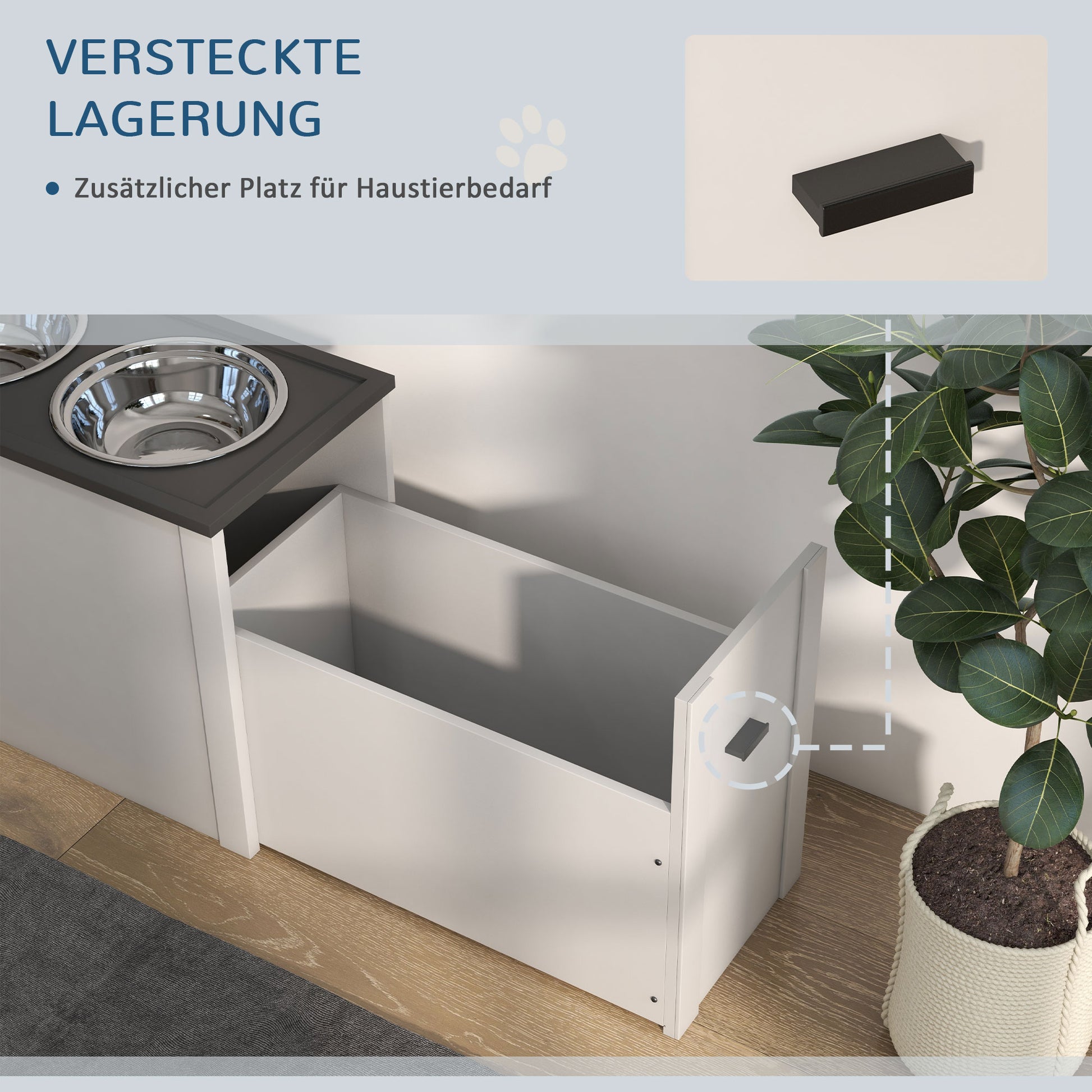Dog Bowl, Pet Feeder Station with Storage, Water Bowl, Bowl Stand with 2 L Stainless Steel Bowls, Dog Bowl Stand, Feeding Bowl for Large Dogs, White