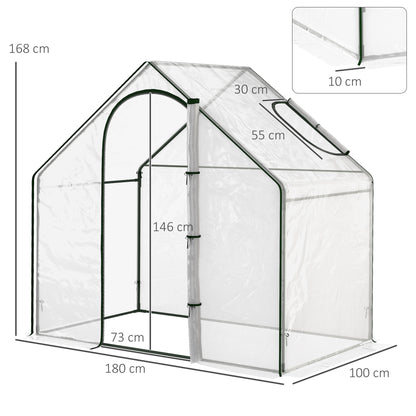PVC Garden Greenhouse, balcony greenhouse, reinforced tarpaulin, steel frame, roll-up zippered door, for vegetables plants, indoor and outdoor, 180 x 100 x 168 cm, transparent green