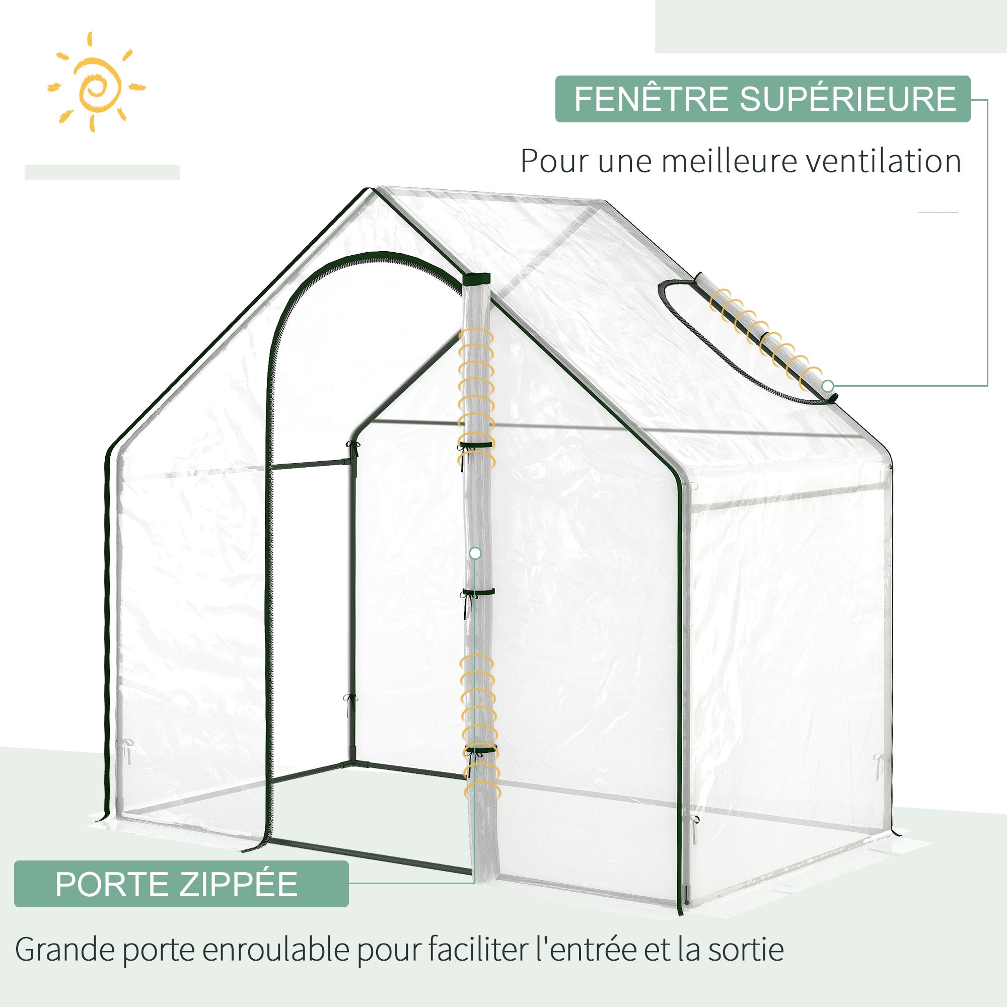 PVC Garden Greenhouse, balcony greenhouse, reinforced tarpaulin, steel frame, roll-up zippered door, for vegetables plants, indoor and outdoor, 180 x 100 x 168 cm, transparent green