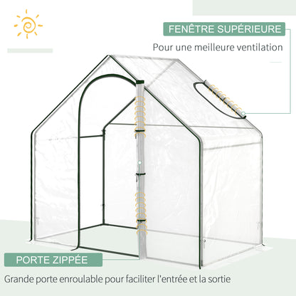 PVC Garden Greenhouse, balcony greenhouse, reinforced tarpaulin, steel frame, roll-up zippered door, for vegetables plants, indoor and outdoor, 180 x 100 x 168 cm, transparent green