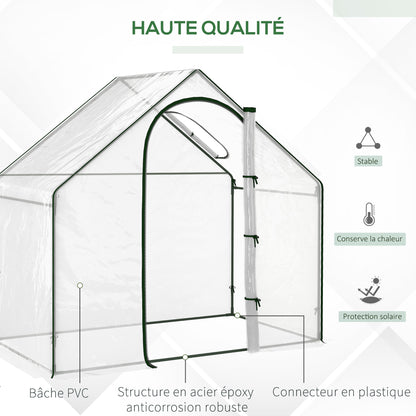 PVC Garden Greenhouse, balcony greenhouse, reinforced tarpaulin, steel frame, roll-up zippered door, for vegetables plants, indoor and outdoor, 180 x 100 x 168 cm, transparent green