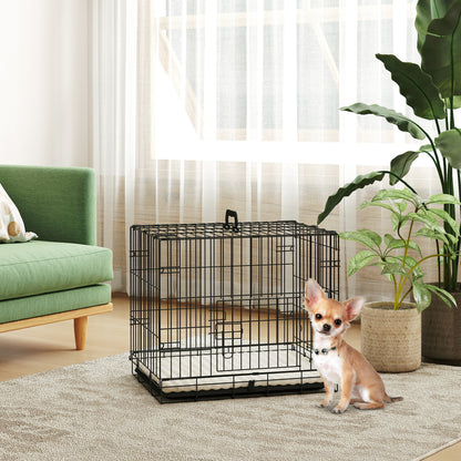 Small Dog Crate with Cushion, 2 Doors, Removable Tray, and Metal Wire Frame 60x40x50 cm Black and Beige