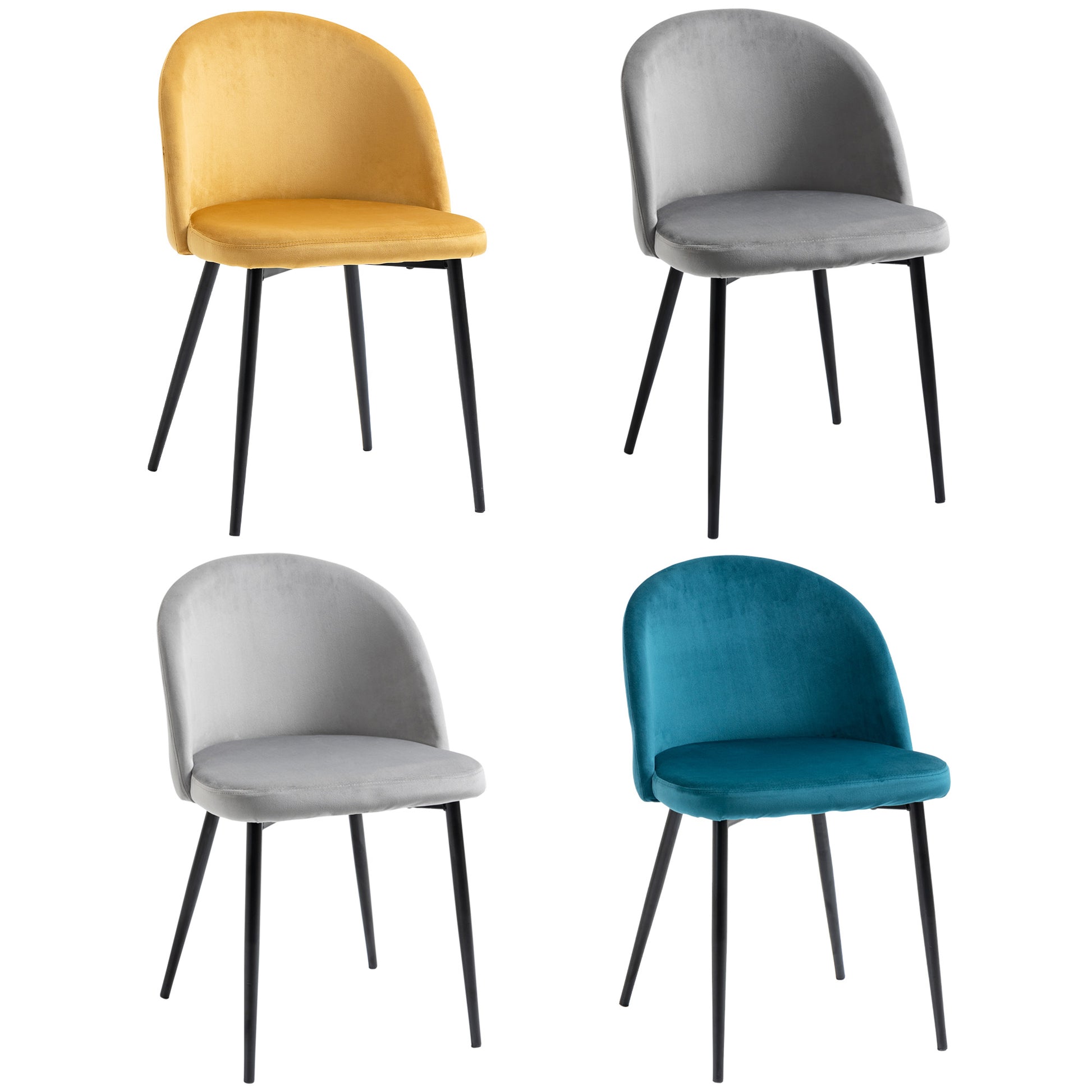 Set of 4 dining chairs Scandinavian kitchen chair velvet upholstered with tapered metal legs, for living room, dining room, multicolor