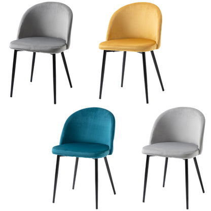 Set of 4 dining chairs Scandinavian kitchen chair velvet upholstered with tapered metal legs, for living room, dining room, multicolor