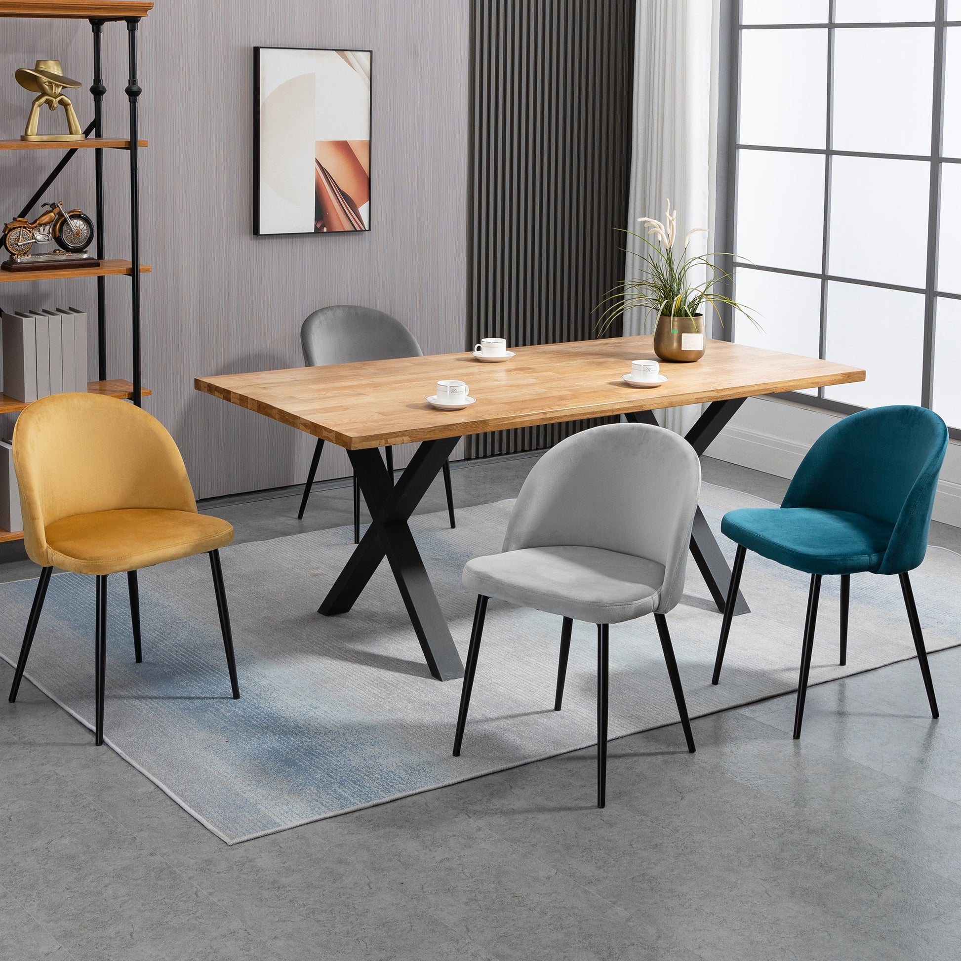 Set of 4 dining chairs Scandinavian kitchen chair velvet upholstered with tapered metal legs, for living room, dining room, multicolor