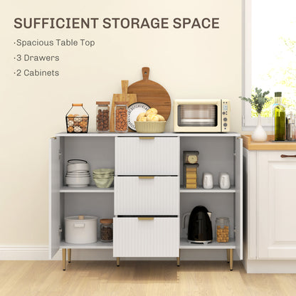Modern Kitchen Buffet Sideboard with 3 Drawers and 2 Cabinets with 2 Doors, Kitchen Cabinet with Adjustable Shelves Legs, Buffet Cabinet for Living Room and Entryway in Wood, 120x40x90 cm, White