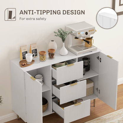 Modern Kitchen Buffet Sideboard with 3 Drawers and 2 Cabinets with 2 Doors, Kitchen Cabinet with Adjustable Shelves Legs, Buffet Cabinet for Living Room and Entryway in Wood, 120x40x90 cm, White