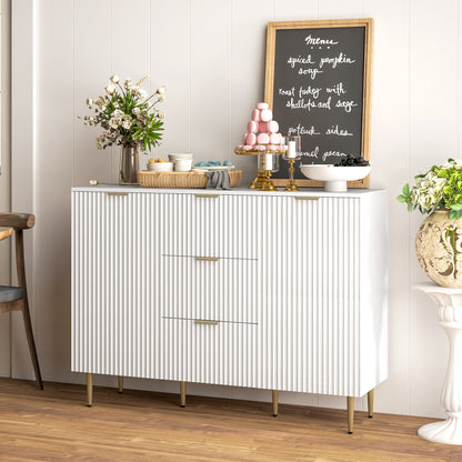 Modern Kitchen Buffet Sideboard with 3 Drawers and 2 Cabinets with 2 Doors, Kitchen Cabinet with Adjustable Shelves Legs, Buffet Cabinet for Living Room and Entryway in Wood, 120x40x90 cm, White