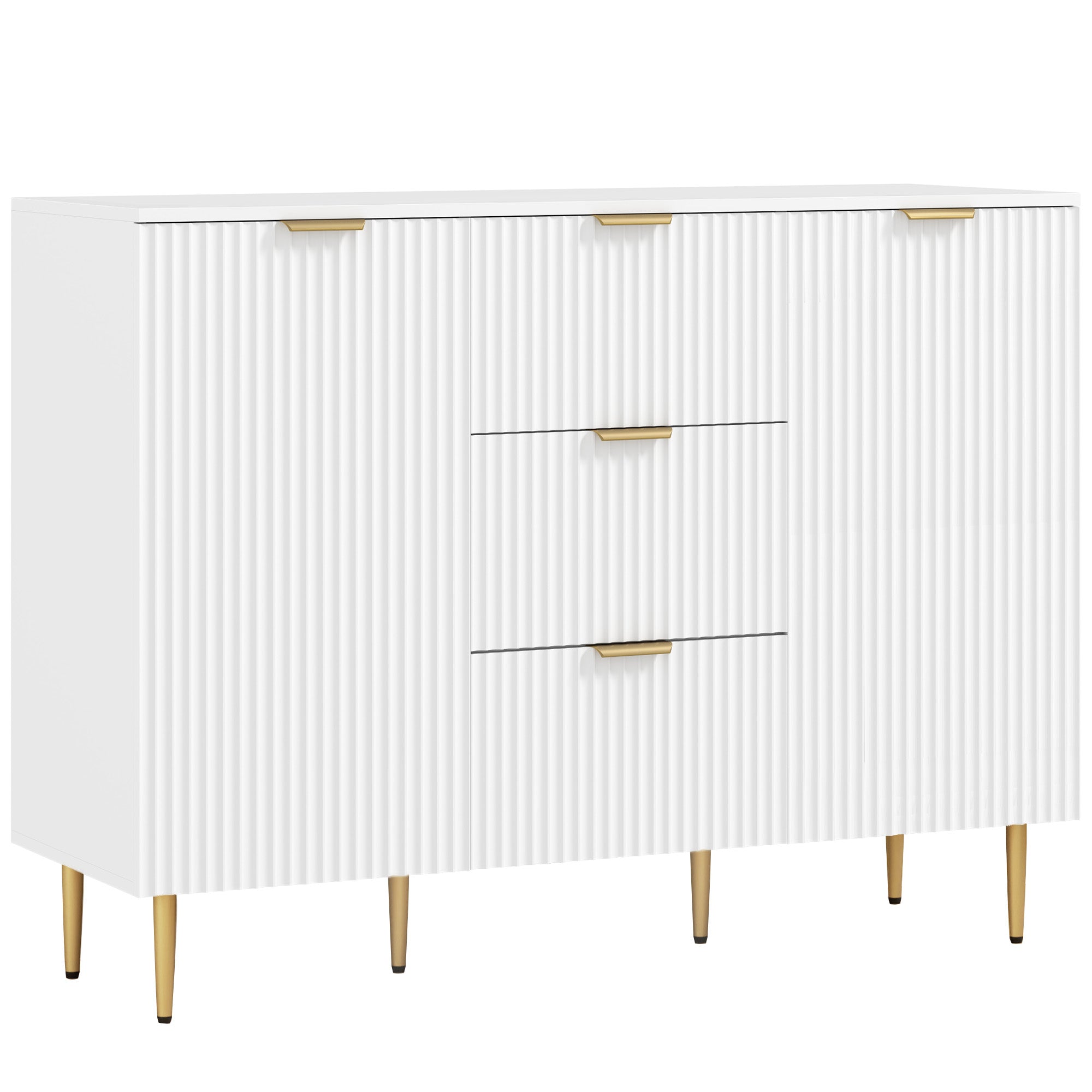Modern Kitchen Buffet Sideboard with 3 Drawers and 2 Cabinets with 2 Doors, Kitchen Cabinet with Adjustable Shelves Legs, Buffet Cabinet for Living Room and Entryway in Wood, 120x40x90 cm, White