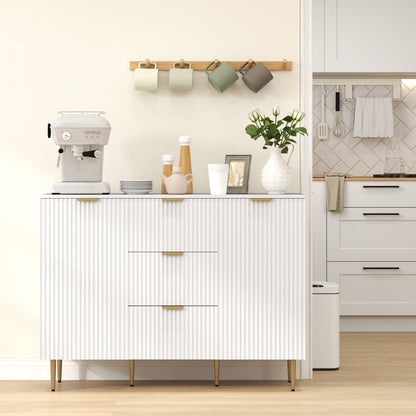 Modern Kitchen Buffet Sideboard with 3 Drawers and 2 Cabinets with 2 Doors, Kitchen Cabinet with Adjustable Shelves Legs, Buffet Cabinet for Living Room and Entryway in Wood, 120x40x90 cm, White