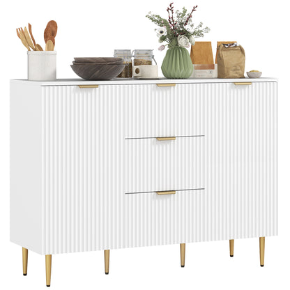 Modern Kitchen Buffet Sideboard with 3 Drawers and 2 Cabinets with 2 Doors, Kitchen Cabinet with Adjustable Shelves Legs, Buffet Cabinet for Living Room and Entryway in Wood, 120x40x90 cm, White