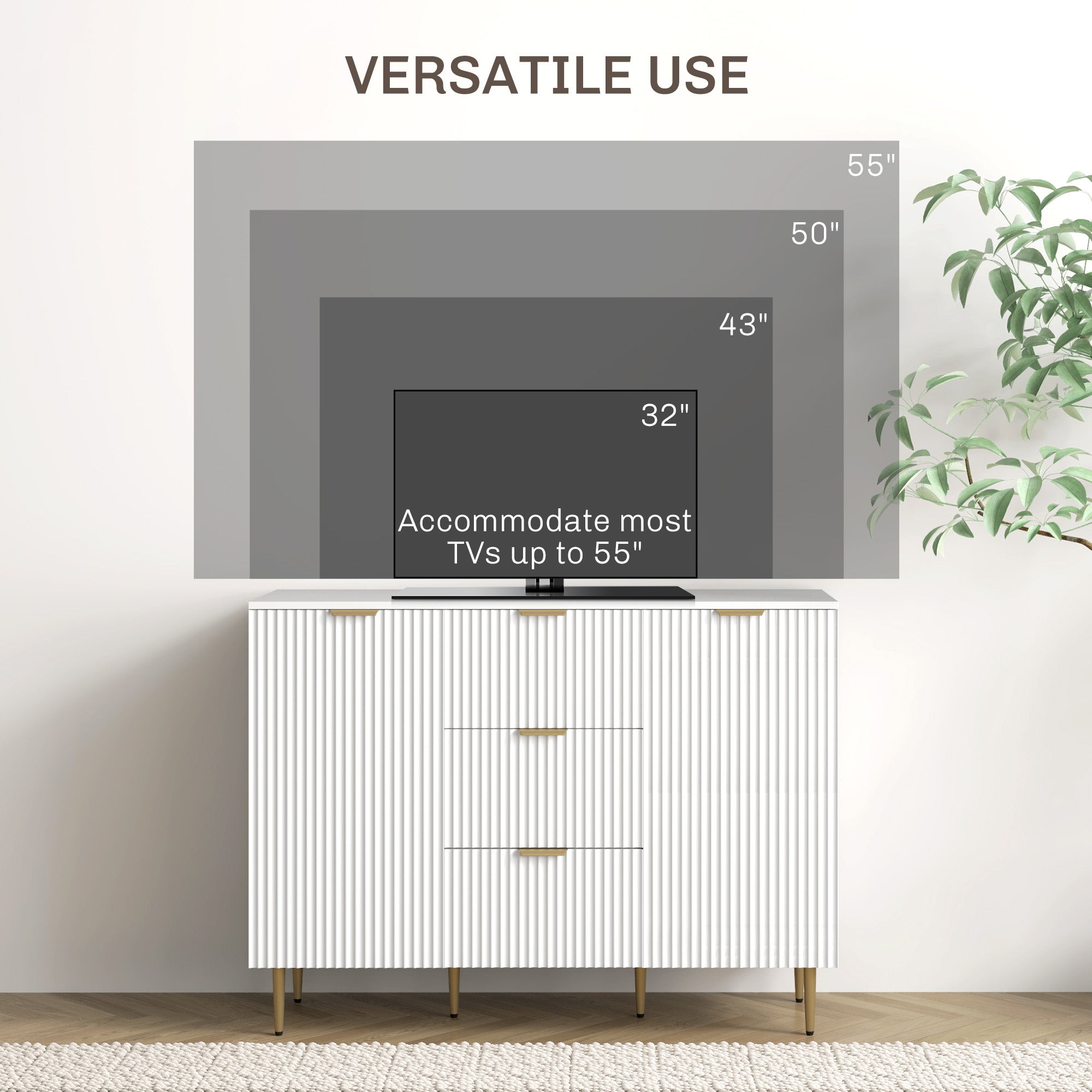 Modern Kitchen Buffet Sideboard with 3 Drawers and 2 Cabinets with 2 Doors, Kitchen Cabinet with Adjustable Shelves Legs, Buffet Cabinet for Living Room and Entryway in Wood, 120x40x90 cm, White