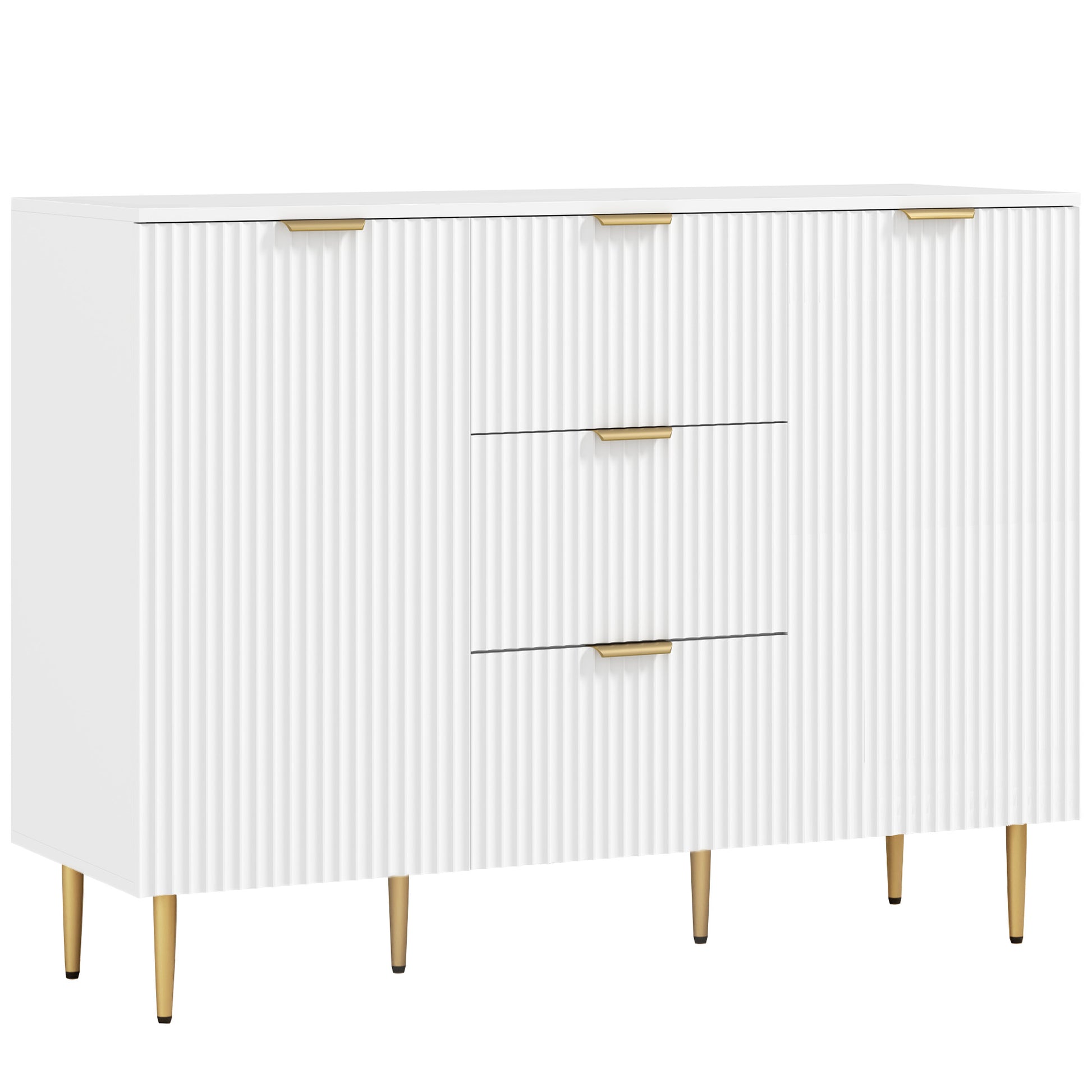 Modern Kitchen Buffet Sideboard with 3 Drawers and 2 Cabinets with 2 Doors, Kitchen Cabinet with Adjustable Shelves Legs, Buffet Cabinet for Living Room and Entryway in Wood, 120x40x90 cm, White