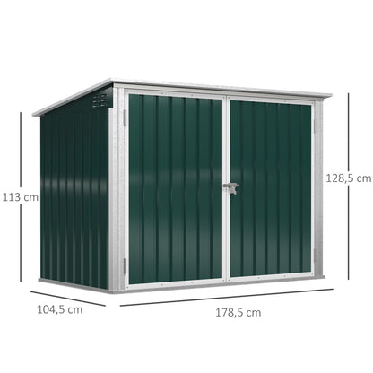 Trash Can Box Storage Bin Storer Lockable Equipment Box for 2 Trash Cans Steel 178.5 x 104.5 x 128.5/113 cm Green
