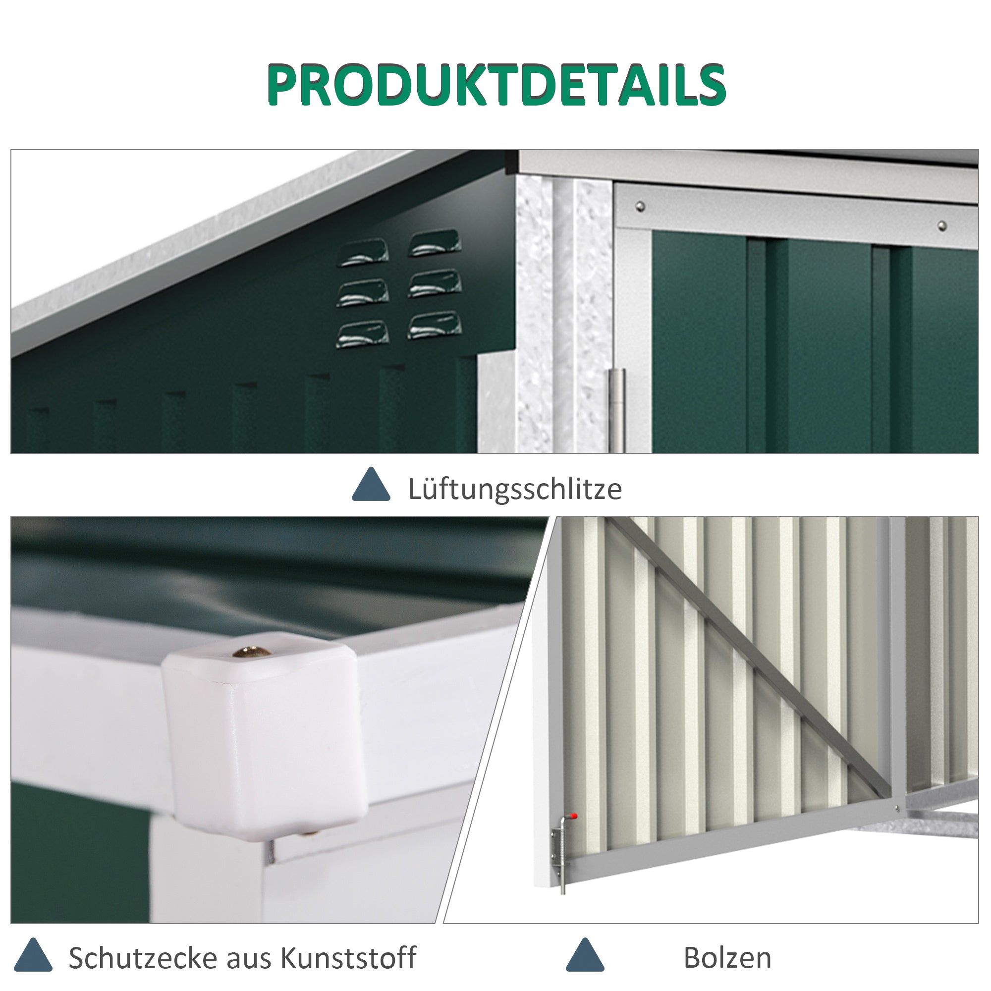 Trash Can Box Storage Bin Storer Lockable Equipment Box for 2 Trash Cans Steel 178.5 x 104.5 x 128.5/113 cm Green