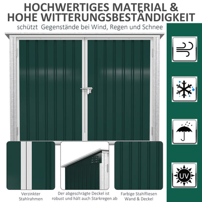 Trash Can Box Storage Bin Storer Lockable Equipment Box for 2 Trash Cans Steel 178.5 x 104.5 x 128.5/113 cm Green