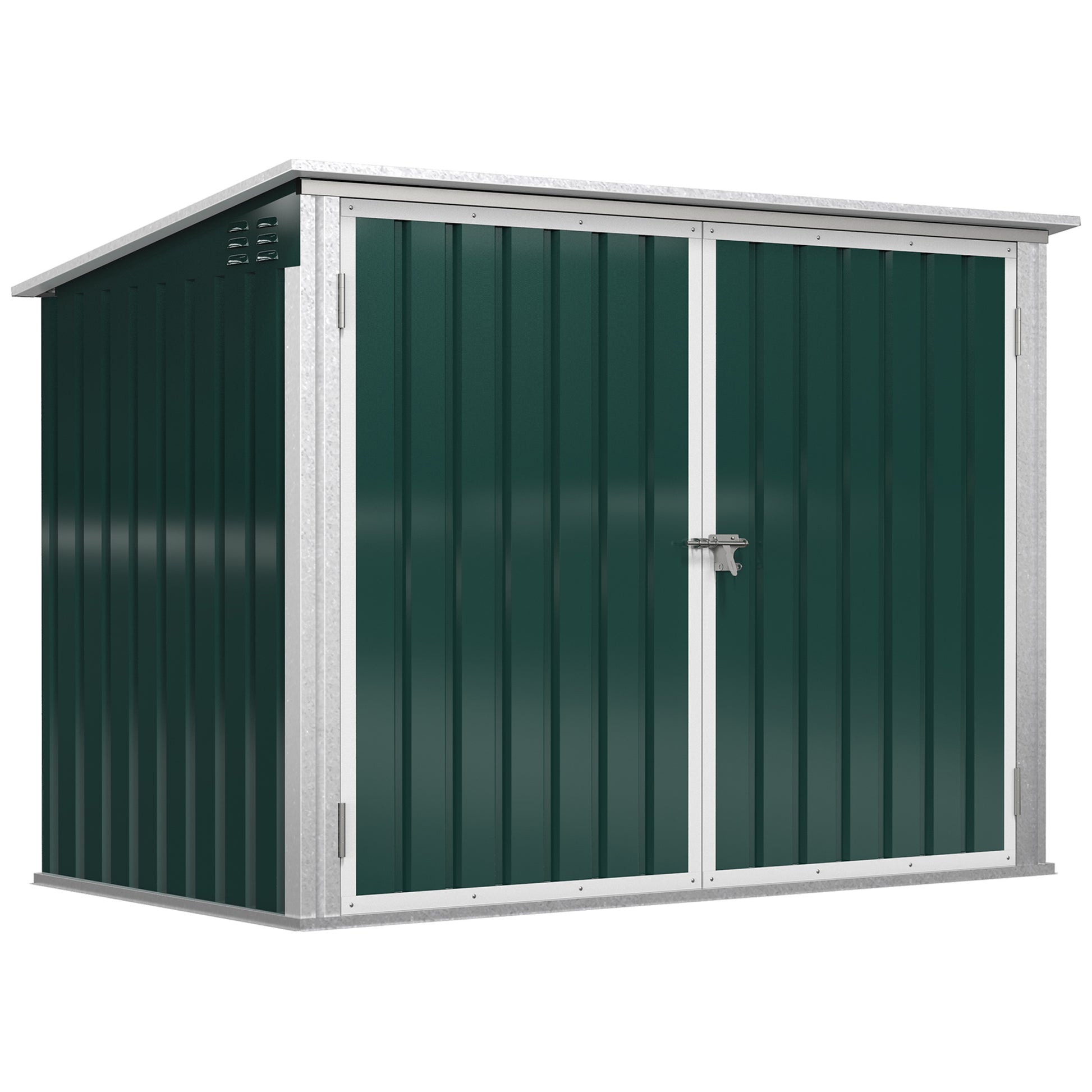 Trash Can Box Storage Bin Storer Lockable Equipment Box for 2 Trash Cans Steel 178.5 x 104.5 x 128.5/113 cm Green