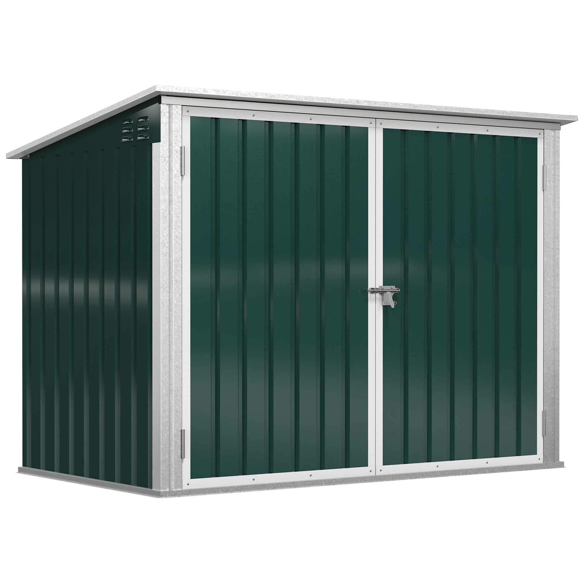 Trash Can Box Storage Bin Storer Lockable Equipment Box for 2 Trash Cans Steel 178.5 x 104.5 x 128.5/113 cm Green