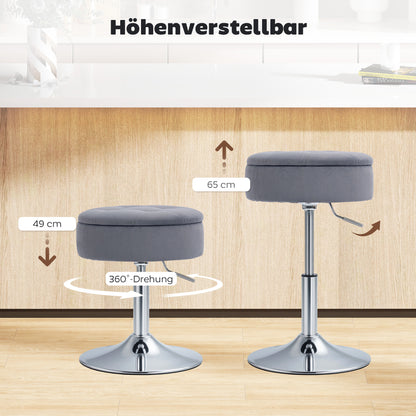 Velvet Bar Stool with Hidden Storage, Swivel & Height Adjustable Counter Stool, Gray