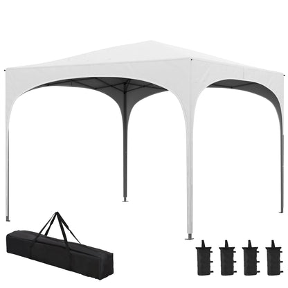 3x3m Folding Canopy Garden Gazebo Adjustable Height with Waterproof Anti-UV Carry Bag and Sandbags Outdoor Patio White