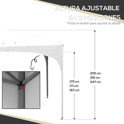 3x3m Folding Canopy Garden Gazebo Adjustable Height with Waterproof Anti-UV Carry Bag and Sandbags Outdoor Patio White