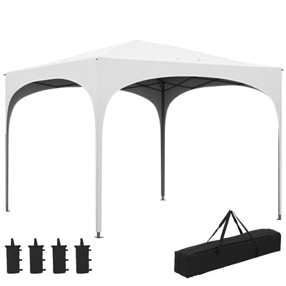 3x3m Folding Canopy Garden Gazebo Adjustable Height with Waterproof Anti-UV Carry Bag and Sandbags Outdoor Patio White