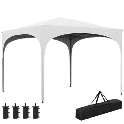 3x3m Folding Canopy Garden Gazebo Adjustable Height with Waterproof Anti-UV Carry Bag and Sandbags Outdoor Patio White