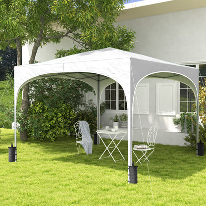 3x3m Folding Canopy Garden Gazebo Adjustable Height with Waterproof Anti-UV Carry Bag and Sandbags Outdoor Patio White
