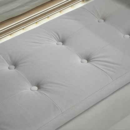 Bench with Storage Armrests Upholstered Bench with Velvet Look, Storage Chest with Wooden Legs, Chest Bench for Living Room Bedroom Hallway 107 x 42 x 65 cm, Light Gray