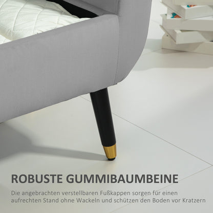 Bench with Storage Armrests Upholstered Bench with Velvet Look, Storage Chest with Wooden Legs, Chest Bench for Living Room Bedroom Hallway 107 x 42 x 65 cm, Light Gray