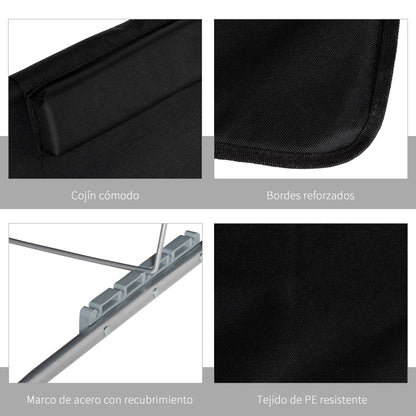 Set of 2 Foldable Beach Mats with Reclining Backrest in 5 Levels Headrest and Carrying Bag 134x48x33-43 cm Black