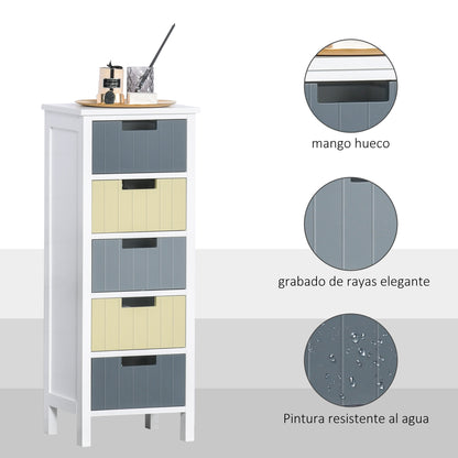 Wood Chest of Drawers with 5 Drawers Nightstand with Raised Legs Modern Style for Bedroom Living Room Bathroom 35x28x90.5 cm Multicolor