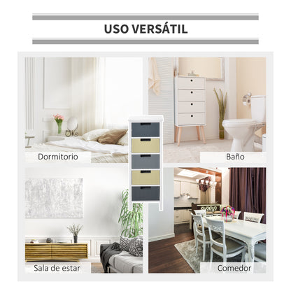 Wood Chest of Drawers with 5 Drawers Nightstand with Raised Legs Modern Style for Bedroom Living Room Bathroom 35x28x90.5 cm Multicolor