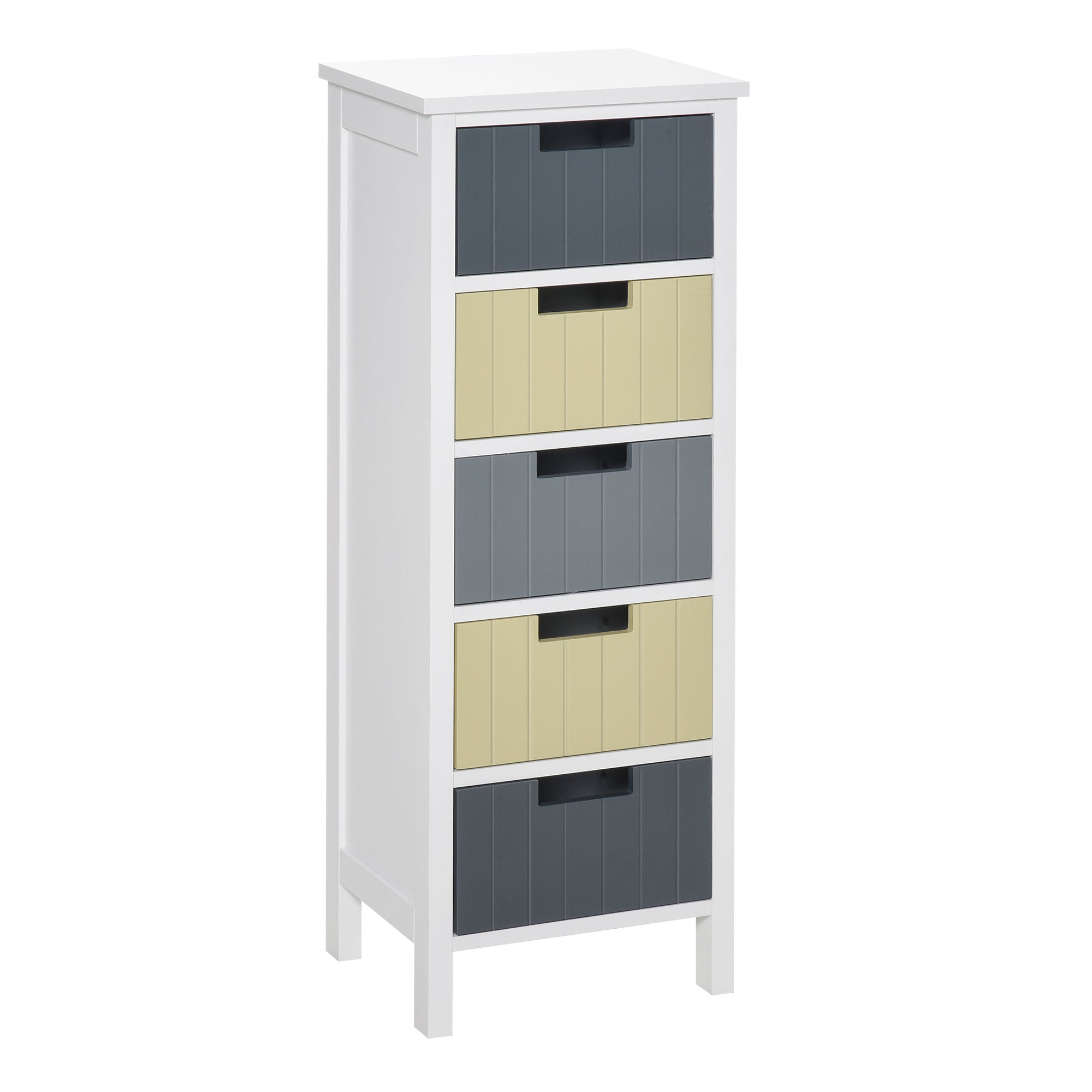 Wood Chest of Drawers with 5 Drawers Nightstand with Raised Legs Modern Style for Bedroom Living Room Bathroom 35x28x90.5 cm Multicolor